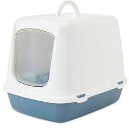 Savic cat litter tray Oscar - blue - closed - with lid - integrated carbon filter - removable door - 50x37x39 cm