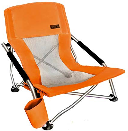 Nice C Camping sur la Plage Basse Chaise Pliante, Ultraléger Chaise avec Sac à Dos Porte-gobelet & Sac de Transport Compact et Robuste en Plein air, Camping (Lot de 1 Orange)