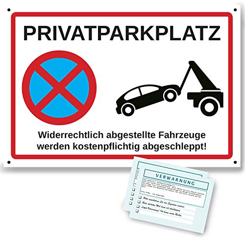 Hochwertiges Privat-Parkplatz Schild aus Aluminium, parken verboten + 2 Gratis Parkkarten Blöcke | Stabiles Parkverbot-Schild 200x300mm auf 3mm Alu-Verbundplatte mit Bohrlöchern Halteverbot