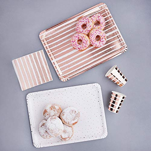 CLUB GREEN 4 Rose Gold Striped and Spotted Paper Trays, 40.4 x 0.5 x 29 cm
