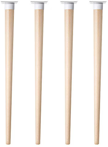 4un. Pied conique meuble nordique table scandinave en bois hêtre naturel brut sans vernis. Hauteur 710mm. Plat blanc