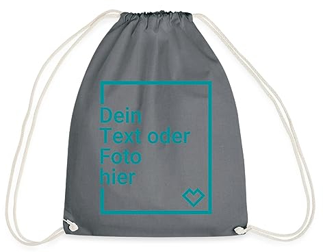Spreadshirt Personalisierbarer Beutel Selbst Gestalten mit Foto und Text Wunschmotiv Turnbeutel, One size, Grau