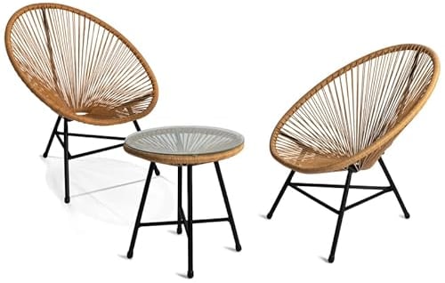 IDMarket - Salon de Jardin Izmir Table et 2 fauteuils Oeuf Cordage Effet rotin