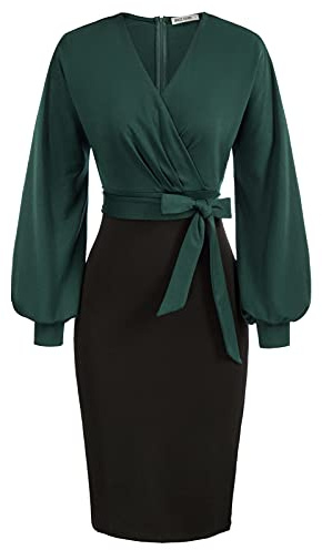 GRACE KARIN Vestito Donna Elegante Bodycon Scollo a V Corpetto Plissettato con Cintura
