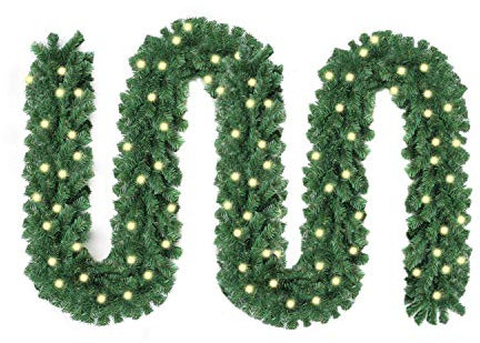 Randaco Weihnachtsgirlande 5m Tannengirlande mit 100 LEDs 8 Modus Lichterkette Weihnachtskranz Geschenk Künstliche Girlande Weihnachtsdeko außen und innen