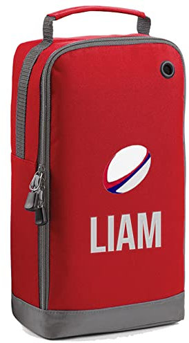Personalised Kids Rugby Boot Bag Embroidered with Rugby Ball and Childrens Name