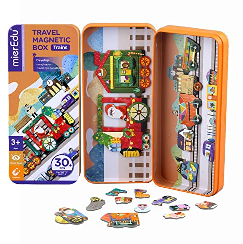 mierEdu Magnetspiel Box Züge – Magnetische Bausteine & Magnetspiel für Kinder ab 3 Jahre, Lernspiel & Reisespiel – Fördert Motorik & Fantasie, Spielzeug für unterwegs