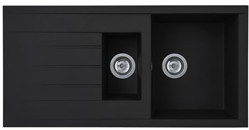 Liquida CU15BL 1.5 Bowl Composite Reversible Inset Black Kitchen Sink with Waste