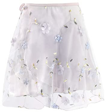 Daydance Weiße Ballett-Wickelröcke für Damen, Lyrische Stickerei, Tanzröcke, 2 Schichten, Grau, Einheitsgröße