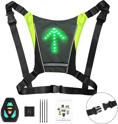 BILIPLE Bike Rucksack Fahrrad Blinker Sicherheitswarnweste Einstellbaren Richtungsanzeigern Fernbedienung Reflektierende LED Fahrrad Blinker Rucksack für Nachtfahrradwarnung (Gurt)