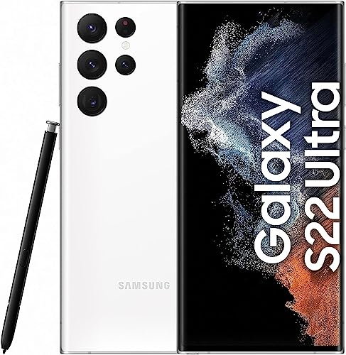 Samsung Galaxy S22 Ultra 5G Smartphone, 6.8 Zoll Dynamic AMOLED Display 2X, 120Hz, HDR10+, 108MP Kamera, 5.000 mAh Akku, Hybrid-SIM, Android 12 to 13 - Deutsche Version (256 GB, White), SM-S908