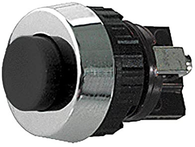 Pulsante unipolare con tasto nero con contatto normalmente chiuso, foro di montaggio diametro 15mm - 250V 0,7A