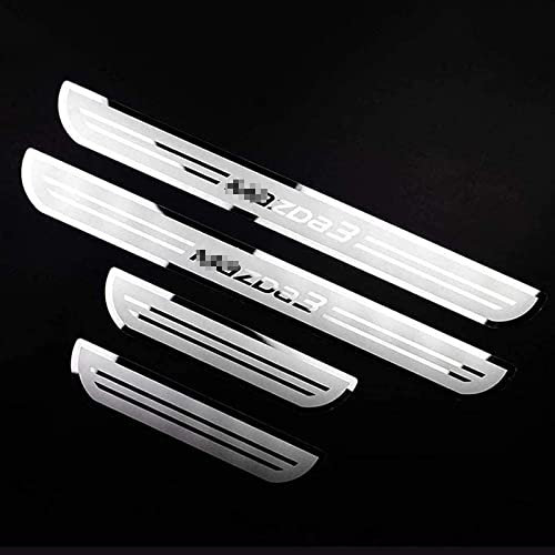 EAGLEG 4pcs Car Outer Door Sill Protector Kick Plates for Mazda 3 Axela 2014-2019, Stainless Steel Auto Accessories Scuff Guard Threshold Cover Pedal, Sticker Trim Non-Slip,Silver