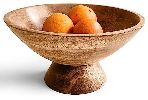 Fairwood Way Wooden Pedestal Bowl - 10 Inch Wide Natural Wood Footed Bowl for Dining Table Centerpiece - Rustic Wood Fruit Bowl for Kitchen Counter - Modern Fruit Bowl on Pedestal
