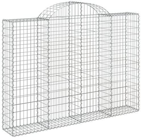 Tidyard Gabione mit Hochbogen Gabionenkorb Gabionenwand Gabionenhaken Säulengabione Steinzaun Steinkorb Gabionenkörbe Steingabionen Drahtkorb Gabionenzaun 200 x 30 x 140/160 cm (L x B x H) Silber
