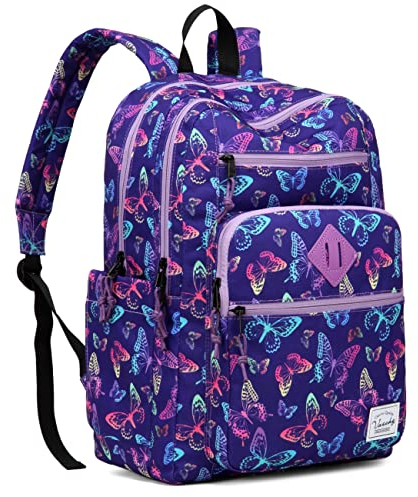 VASCHY Rucksack für Herren, große Kapazität, leicht, Rucksack für Damen, 15,6 Zoll, Schulranzen, Jungen, Mädchen, Jugendliche, für Schule, College, Reisen, Arbeit, Schmetterling, Tagesrucksack
