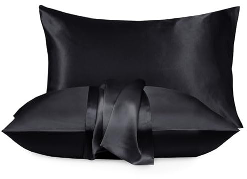 Moonlight Bedding Black Satin Pillow Cases 2 Pack - Soft Feels Like Silk Pillowcase For Hair and Skin Care Luxury Satin Pillowcase with Envelope Closure