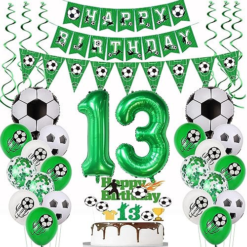13 Jahr Fußball Geburtstag Deko,Fußball 13 Geburtstag Deko,Fussball Luftballon ,13 Ballon Grün, 13. Fußball Tortendeko,13.Geburtstagsdeko Fußball Torten Topper