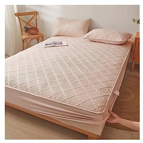 AMSOAN Mikrofaser Gesteppte Matratzenauflage Matratzenschoner Unterbett - Atmungsaktiv Spannbettlaken Bettlaken Bettauflage Matratzenschutz Soft-Topper (Color : Pink, Size : 180x200+28cm/3pcs)