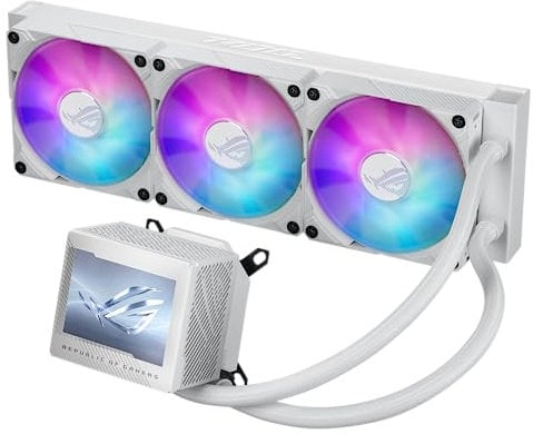 ASUS ROG Ryujin III 360 ARGB WHT All-in-one Liquid CPU Cooler with 360mm Radiator. Asetek 8th gen Pump, 3X Magnetic 120mm ARGB Fans (Daisy Chain Design), 3.5” LCD Display, White