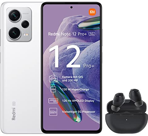 Xiaomi Redmi Note 12 Pro+ 5G Smartphone, 8+256GB, 6,67 FHD+ Flow AMOLED DotDisplay, 5.000 mAh, 200MP Kamera, 120W Hyper-Charging, Dual-SIM, Polar White, Including Headphones
