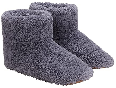 Foot Warmer Boots USB Heating Pad for Pain Relief Fast Heating Thermal Shoes Anti-Slip Sole Electric Heated Feet Warmers Slippers for Women Men (Grey/men 5.5-8.5)