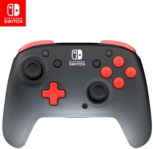 PDP REMATCH Enhanced Wireless Nintendo Switch Pro Controller, Rechargeable 40 hour battery power, Dual Programmable Gaming Buttons, 30-foot Connection, Licensed by Nintendo: Black Fade (Red & Black)