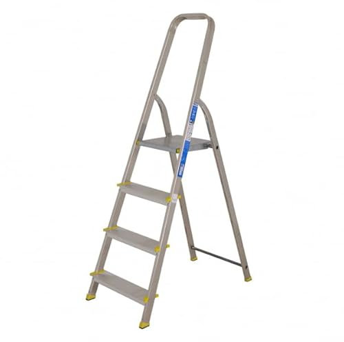 BiGDUG Aluminium Step Ladder - 4 Step Folding Ladder - Non-Slip Surface Hand Rails - Closed Height 1480 mm Platform Height 780mm