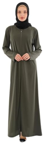 Elanesa Damen-Abaya mit Reißverschluss (12328, grün, klein)