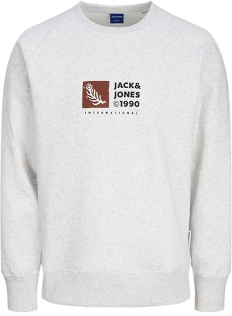 JACK&JONES Herren JORPORTLAND Box Sweat Crew Neck Sweatshirt, Bright White/Detail:Melange, XL
