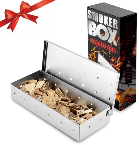 Joyeee Caja para Ahumar de Acero Inoxidable, Smoker Box para Barbacoas de Gas, Carbón y Leña (22,2 x 9,6 x 4,4cm)