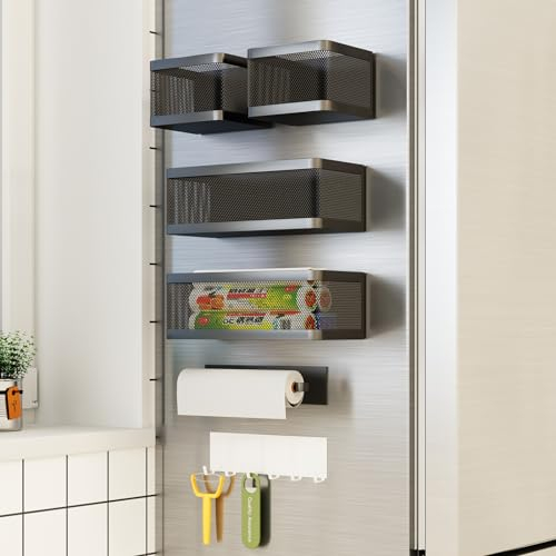 6 Pcs Magnetic Spice Rack for Refrigerator Paper Towel Holder Fridge Shelf Wall Mount Kitchen Gadgets Shelves Magnet Hanging Organizer