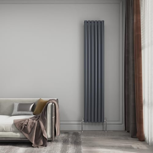 EMKE 1800x354mm Radiator Horizontal Column Designer Radiators Oval Double Radiators Anthracite Central Heating for Bedroom, Dining Room, Living Room, Study Room