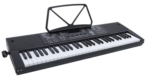 Teclado Electrónico de 61 Teclas con Teclas Iluminadas, Altavoces Duales, Atril para Principiantes
