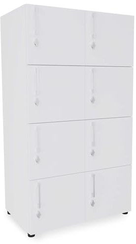 Eigentlich Holzspind 8 oder 10 Schließfächer, Garderobenschrank versch. Farben mit Vorhänge- oder Zylinderschloss, Wertsachenspind für Umkleide, Mitarbeiterspind (8 Fächer, Vorhängeschloss, Weiß)