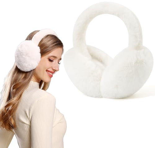 FSMILING Ohrenwärmer Damen Weiß Ohrenschützer Damen Winter Verstellbar Plüsch Ohrenwärmer weiß Fell Ohrenschützer Für Damen Frauen