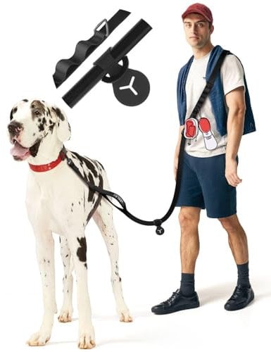 Hands Free Dog Lead, 8.2ft Waist Belt Dog Walking Lead with Poop Bag Attachment, Dog Lead With Padded Handle, Storage Loops for Walking, Jogging, Running (18-110lbs, Black)