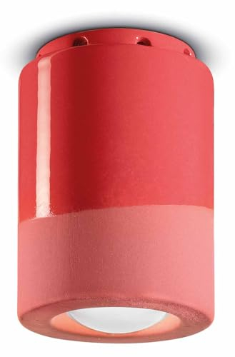 Licht-Erlebnisse Deckenlampe Keramik rund Ø 8,5 cm H: 12 cm Handarbeit Aufputz in Koralle Rot E14 Retro Deckenleuchte Wohnzimmer Küche Spot Lampe Flur
