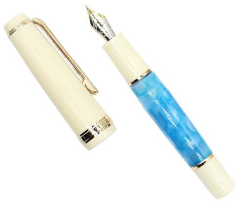 Gullor Mini Fountain Pen Gold Trim, Acrylic Pocket Pen, Light Blue, Extra Fine Nib (0.38mm)