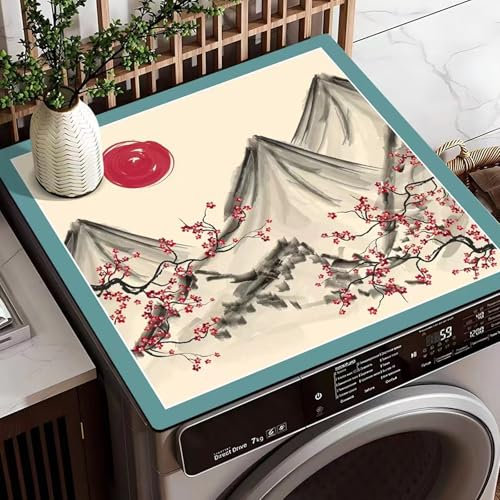 Odot Cubierta para Lavadora, 3D Flor Blanca Protector Superior Lavadora y Secadora, Alfombra para Lavadora Antideslizante para Lavadora Microondas Refrigerador (Amanecer,60x60cm)