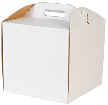 Paxit - Tortenbox Mit Tragegriff 50 Stück Set, Tortenkarton Einseitig Gebleicht, Seitlichen Öffnung, Tortenschachtel aus Robustem Karton, Ergonomisch Tortentransportbox, Cake Box - 260x260x250 mm