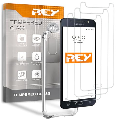 REY [Lot de 3] Verre Trempé et Coque Anti-Shock pour Samsung Galaxy J5 2016, Verre trempé et Silicone TPU Haute résistance