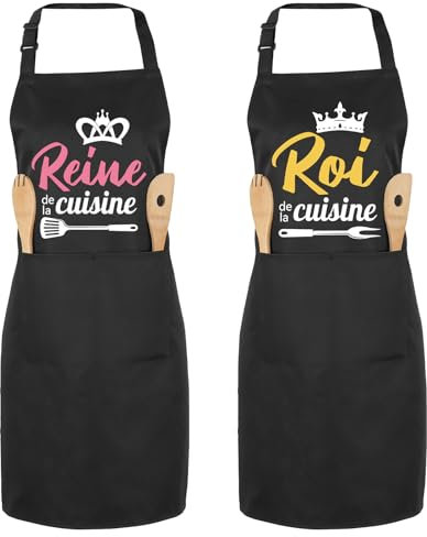 Halinuia - Delantal de cocina para pareja personalizada, impermeable regulable delantales con 2 bolsillos para mujeres, hombres, regalo para pareja, delantal para boda, día de San Valentín, día del