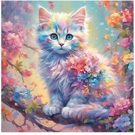 DCIDBEI Peinture Diamant 5D DIY Chat 30x30cm Diamond Painting Chat Peinture par Numéros Chat avec Fleurs Autocollant de Broderie pour Débutants Artisanat Fleurs Point de croix Décoration