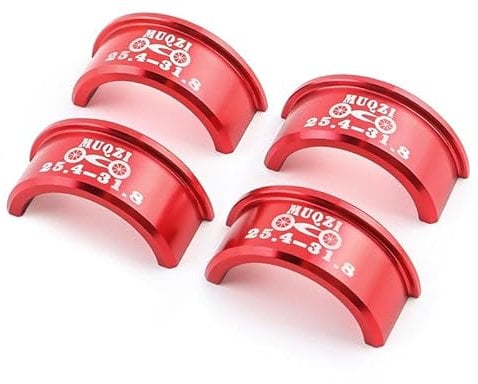 Premium Bike Handlebar Shim,4 Pieces Bicycle Handlebar Stem Shim,Handlebar Converter, Handle Bar Adapter Reducer, Lightweight, Corrosion-Resistant Aluminum Alloy Reducer,25.4 mm to 31.8 mm (Red)