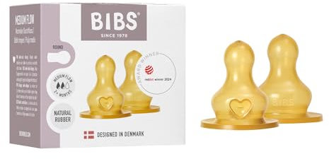 BIBS 2er-Pack Flaschensauger. Anti-Kolik. Extra Sauger für BIBS Babyflaschen. Runde Saugerform. - Naturkautschuk/Latex. Medium Flow