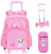 Rucksack Mädchen mit Rollen Schultasche mit Rollen für Mädchen Schulranzen Mädchen mit Rollen Schulrucksack Trolley Kinder Rosa Katzen 32x18x42cm