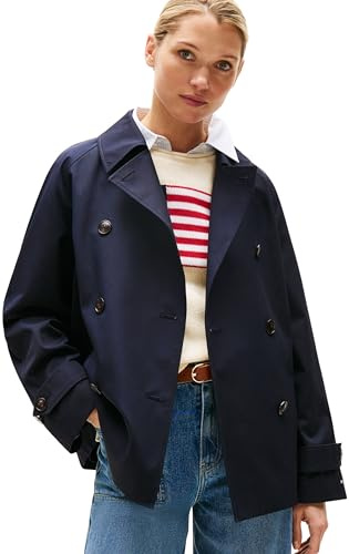 Tommy Hilfiger Damen Trenchcoat Cotton Short Kurz, Blau (Desert Sky), 32