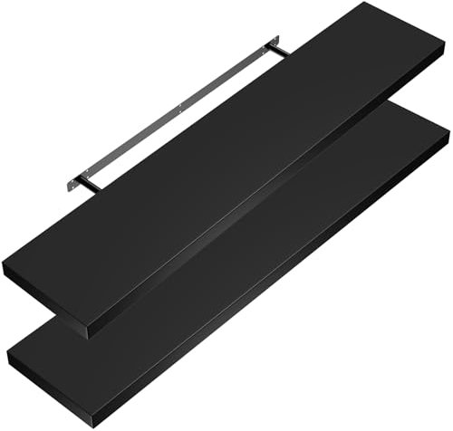 Casaria 2X Étagères Murales Flottantes 110 cm Noir MDF Robuste Effet Flottant étagère Bois Rangement décoration