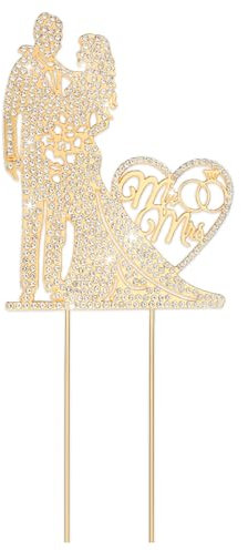 Ymapinc Hochzeit Cake Topper,Gold Strass Tortendeko Tortenpaar 23,5 x10 cm Hochzeit Mr &Mrs Hochzeitstorte Deko Metall Elegant Tortendenstecker Hochzeitskuchen Deko Jahrestag Verlobung Brautparty